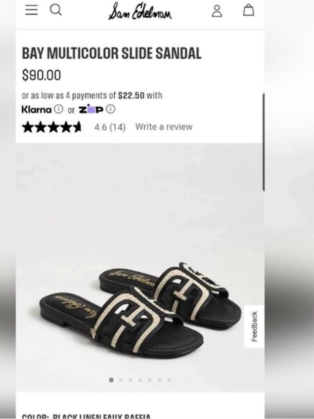 Sam Edelman Black and Natural Bay Multicolor Slide Sandal - Picture 3 of 4